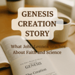 An open Bible on a wooden table with soft sunlight, symbolizing the Genesis creation story and faith.